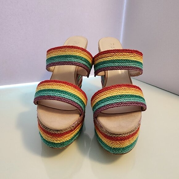 RAYE Rainbow Wedge Sandals Size 8 - Picture 3 of 7